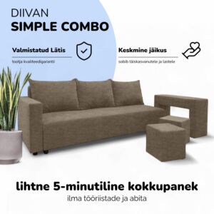 Kahekohaline lahtikäiv diivan lauakese ja tumbadega COMBO