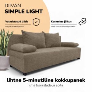 Kahekohaline lahtikäiv diivanvoodi ilma käetugedeta LIGHT