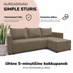 Nurgadiivan lahtikäiva voodiga ja panipaigaga STURIS