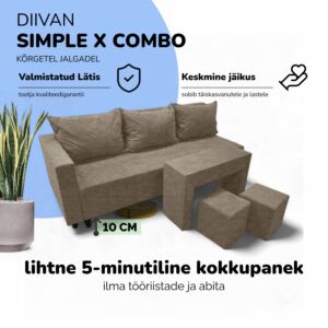 Kahekohaline lahtikäiv diivan lauakese ja tumbadega X COMBO